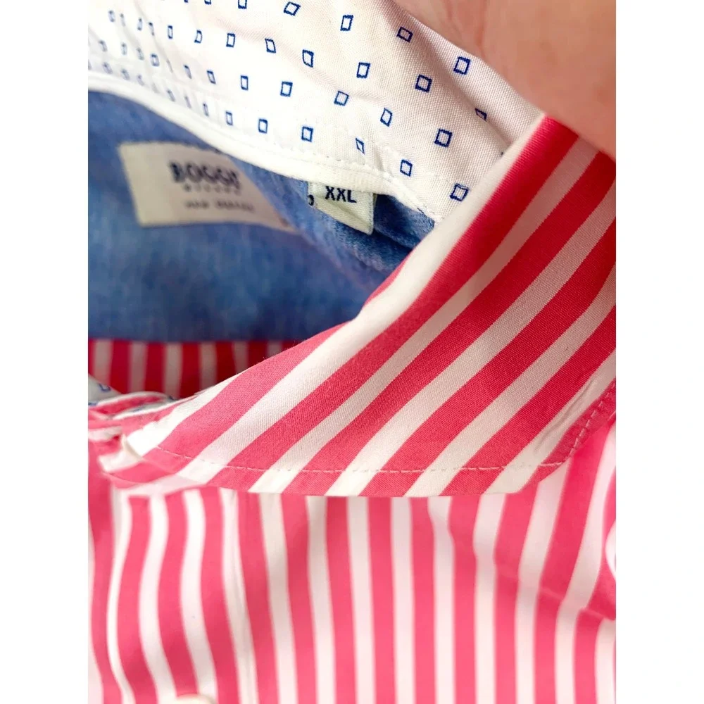 Boggi Milano Mens Pink White Striped Spread Collar Button Down New Classic Shirt